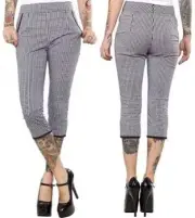 Sourpuss Capri Pants Gingham Pockets Pinup Rockabilly Vintage Retro Size L