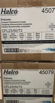 20 Pieces Halco 45079 CFL23/50/T2 23W T2 Spiral 5000K Med 120V Nautral White CFL