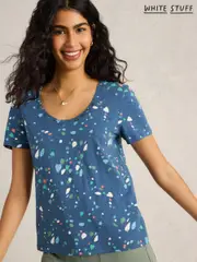 White Stuff Blue Nadia Short Sleeve 100% Cotton T-Shirt (F56479) | $68