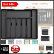 Expandable Black Kitchen Utensil Drawer Organizer - BPA-Free Silverware Holder