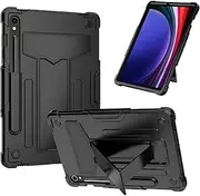 [JOJOBE] Galaxy Tab S9 11 inch 2023 / S9 FE 2023 Protective Case with Pen Holder, Hard Durable Rugged Shockproof Cover Case with Kickstand for 2023 Release Samsung Tab S9 FE-Black