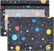 Cartoon Colorful Rounds Black Binder Pouches with Clear Window with Zipper in Assorted Colors 3 Rings for Classroom School Office Supplies Multicolored 2 PCS