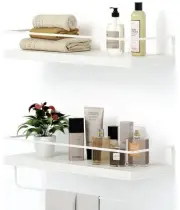 2 pcs Wall Mounted Hanging Shelves with White Towel Rack (Rustic White)
