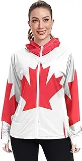 [GAIGEO] Canadian Flag Maple Leaf Womens Rash Guards Jacket Zipper Hoodie Tops SPF 50+ Sun Shirt UV Protection S