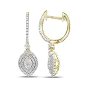 14k Yellow Gold Round Diamond Double Oval Frame Dangle Earrings 1 Cttw