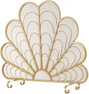 MyGift Peacock Feather Shaped Brass-Tone Metal Fireplace Screen