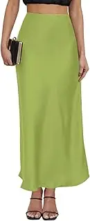 [TEDDIFY] Women's Leopard Print Satin Maxi Skirt High Waisted Elastic Waistband Silk A-Line Casual Party 2025 Summer Long Skirts