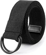 [LXMY] Belts for Men,Canvas Belt Men,Mens Adjustable Fabric Belt,Black Double D Ring Belt,Holeless Belt Suitable for leisure and travel