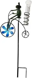 Metal Art Water Gauge, Measure Rainfall Gauge, Yard Rain Gauge, Lawn Weather Gauge, Frog Rain Gauge with Metal Art Garden Frog Weather Gauges, Decorative Frog Cycle Sculpture for Measuring Rainfall