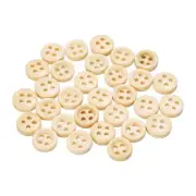 30pcs Wooden Sewing Button 10mm 4 Holes Round Craft Buttons, Natural Wood