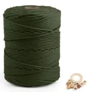 Macrame Cotton Cord 5mm x 328yds, Natural Handmade Army Green Braided