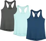 [icyzone] Women's Sports top, Yoga Tank top, Racer Back top, Running Fitness Functional Shirt, Pack of 3