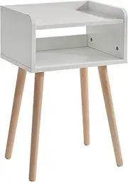 [IBUYKE] Nightstand, Mid-Century Modern Bedside Table with Solid Wood Legs, Minimalist and Practical End Side Table with Open Storage Shelf, Easy Assembly, White UWNS003W
