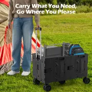 CostwayLarge Foldable Utility Cart with Storage Crates Rotate Wheels Metal Telescoping Handle-Black