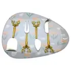 Stainless Steel & Brass Pronged Knife Flat Cheese Knife & Fork Set for Christmas