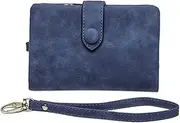 [Muzrunq] Leather Wallet Purses Women Fashion Coin Purse Small Pouch Change Wallet with Lanyard for Ladies Blue Cute Three-fold Multi-Card Ladies Wallet