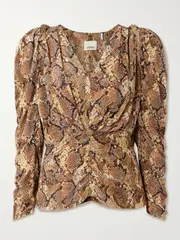 [Isabel Marant] Isabel Marant - Marlin Ruched Snake-print Silk-blend Devoré Blouse - Snake print - FR 40 FR 40 Animal print