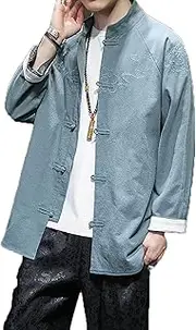 [Generic] Chinese Style Coat Tang Suit Men Kung Fu Tai Chi Uniform Top Jacket,Autumn Winter Chinese Men Retro Embroidered Tang Suit Chinese Jacket