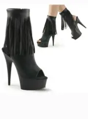 Black Fringe Tassels Platforms Stripper Pole Dance Shoes Biker Heels Pleaser 5