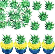 Ephlyn 54Pcs Edible Pineapple Cupcake Toppers Wafer Paper Donut Pineapple Leaf Cupcake Picks Hawaiian Luau Cake Decorations for Tropical Aloha Baby shower Kids Birthday Party Supplies Green
