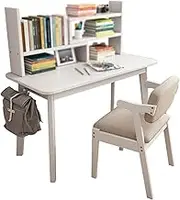 Kids Desk and Chair Set,Wooden Children Study Desk,Children Writing Desk with Storage Shelves and Hooks, Suitable for Reading, Drawing and Learning (Color : White)