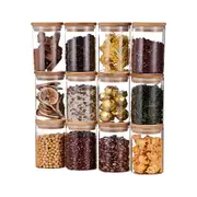 12PCS Glass Storage Jars with Wooden Lids Kitchen Pantry Food Canister