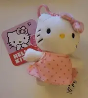 Hello Kitty Mini Plush Bag Tag Pink Poka Dots NWT