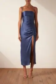 Shona Joy Thalia Bias Ruched Midi Dress Aegean Blue Navy Size AU 8 BNWT RRP $295