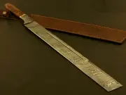 Custom Hand Forged Damascus Steel Full Tang Machete Bowie Hunting Sword + Sheath
