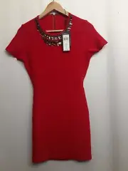 NWT Bcbgmaxazria Red Kaylen Bodycon Rayon Mini Dress Short Sleeve Size M