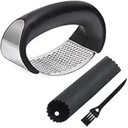 Maxracy Garlic Press Rocker Stainless Steel with 2Pcs Silicone Garlic Peeler Roller Tube Set With Odorfree Kitchen Tool Easy to Clean Dishwasher Safe
