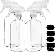 Homeries 4 Pack 16 Ounce Empty Clear Glass Spray Bottles, Refillable Sprayer for Essential Oil, Cleaning, Water, Kitchen, Hair. Environment Friendly Mist Sprayer By