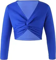 [Hedmy] Kids Girls Ballet Dance Top Long Sleeve Fleece Lined Sweater Shrug Warm Up Pullover Cardigan for Leotard