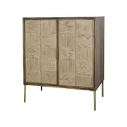 Roomlane Evon Bar Unit Mango Wood & Jute in Brass Finish Metal Legs