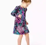 Lilly Pulitzer Girls Mini Jansen Dress Onyx Twilight Coral L (8-10) NWT