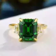 14K Yellow Gold Plated 3 CT Radiant Cut Lab Created Green Emerald Solitaire Ring