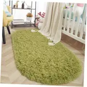 Oval Fluffy Rug Carpets, Modern Plush Shaggy Area Rug for Kids Bedroom Green