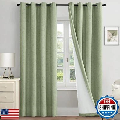 MIULEE Sage Green Linen Textured 100% Blackout Curtains for Bedroom 90 Inches