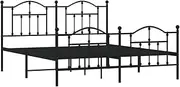 vidaXL King Bed Frame with Headboard and Footboard, Black Sturdy Metal Design, with Underneath Storage Space, 207 x 187 x 97 cm