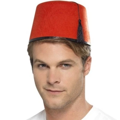 Fez Fancy Dress Hat & Tassle Tommy Cooper Stavros Red/Black New by Smiffys