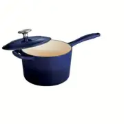 Sauce Pan Gourmet 2.5 qt. Enameled Blue Cast Iron Gradated Cobalt Lid Oven-Safe