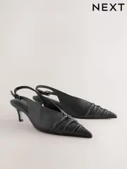 Black Standard Fit Forever Comfort® Point Toe Ruched Slingback Heels (E85136) | $71