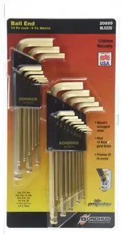 Bondhus 20899 13 Piece Fractional and 9 Piece Metric Hex Ball End Wrench Set