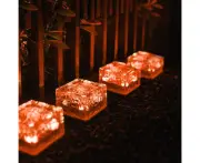 4 Pack Solar Brick Lights - Solar Ice Cube Lights Landscape Path Lights Outdoor Garden Patio Path,Red