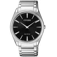 在飛比找Yahoo奇摩購物中心優惠-CITIZEN 星辰 光動能 超薄型腕錶 放射紋 黑x銀38