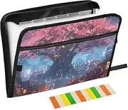 Cherry Blossom Tree in City Center Accordian Folders Waterproof Expandable File Folder Organizer with Zipper & Labels Document Portfolio Organizer