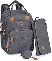 Dikaslon Changing Bag Backpack, Large Nappy Back Pack Multifunction Baby Bags with Portable Changing Mat, Pacifier Holder, and Stroller Straps, for Mom and Dad