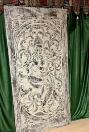 Vintage Indian Carved Art Fluting Krishna Reclaimed Accent Wall Decor Panel 84