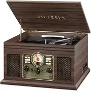 Nostalgic 6-in-1 Bluetooth Record Player - Vintage 3-Speed Turntable in Espresso