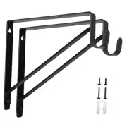 2 Pack Heavy Duty Closet Shelf & Rod Brackets Clothes Hanger Pole Black-2Pack